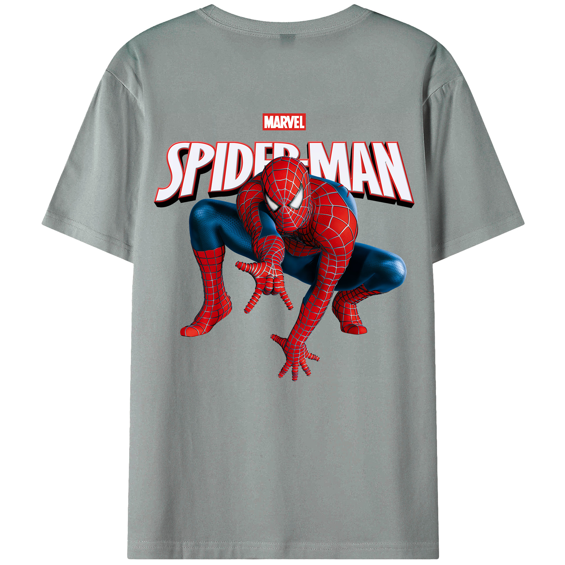（画像用） Spider Man スパイダーマン 綿100％ メンズ半袖Tシャツ（バックプリント） 通気性